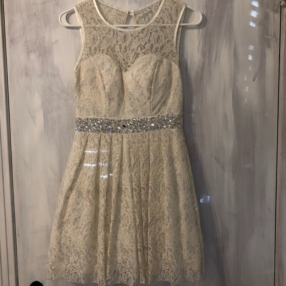 Off-White Lace Mini Shimmer Dress